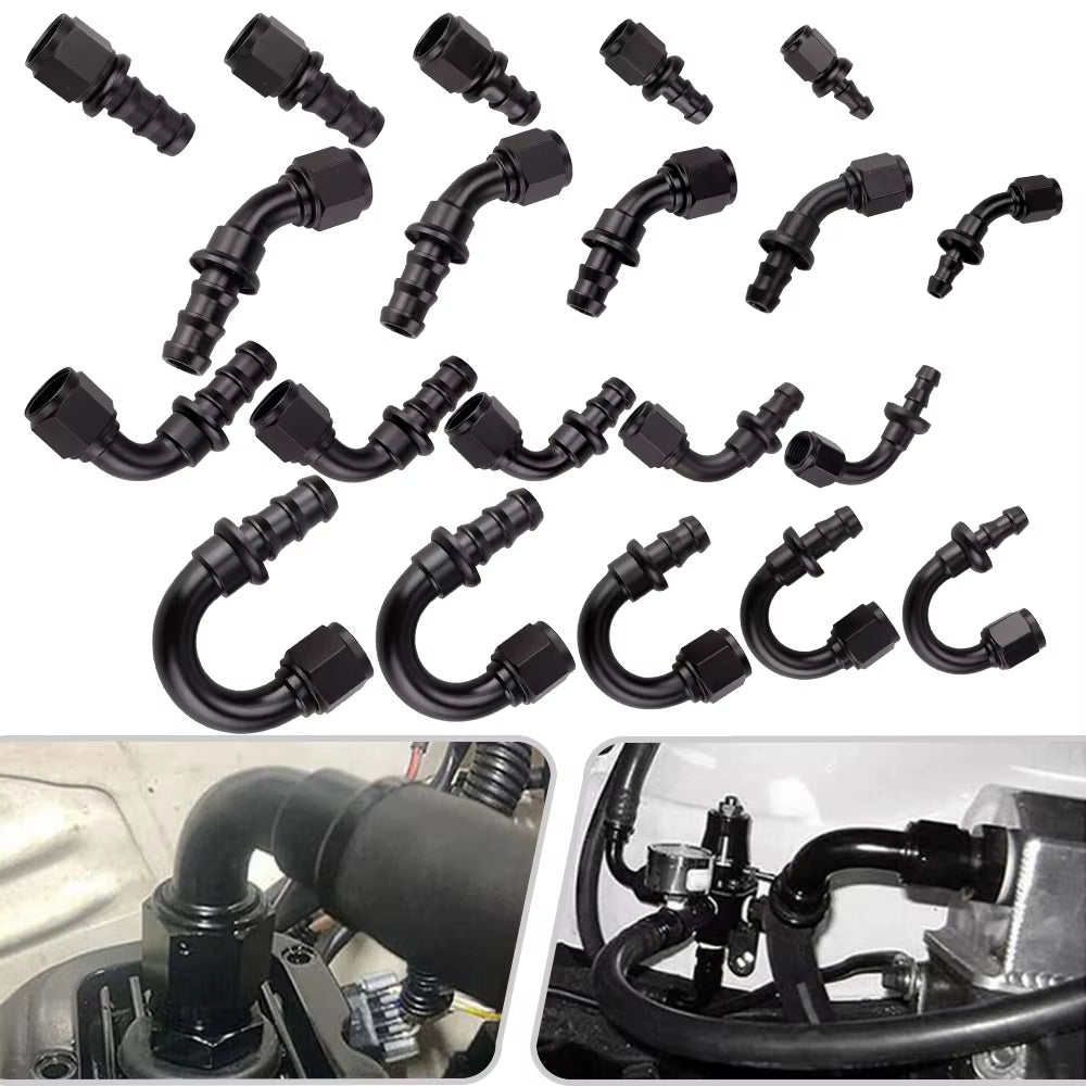 0/45/90/180 Degree AN4/AN6/AN8/AN10/AN12 Straight Female Swivel to Push Lock Barb Hose End Fitting Oil Fuel Hose End Adaptor Kit