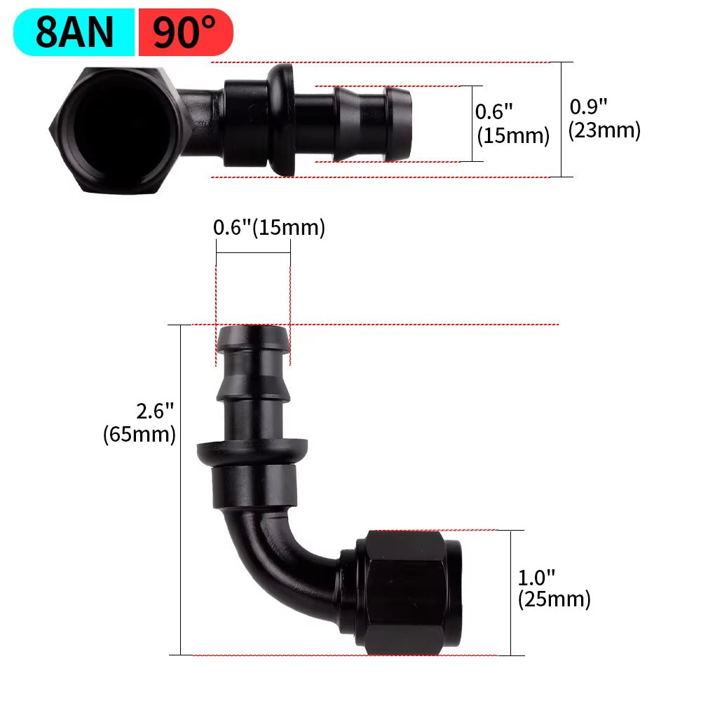 0/45/90/180 Degree AN4/AN6/AN8/AN10/AN12 Straight Female Swivel to Push Lock Barb Hose End Fitting Oil Fuel Hose End Adaptor Kit