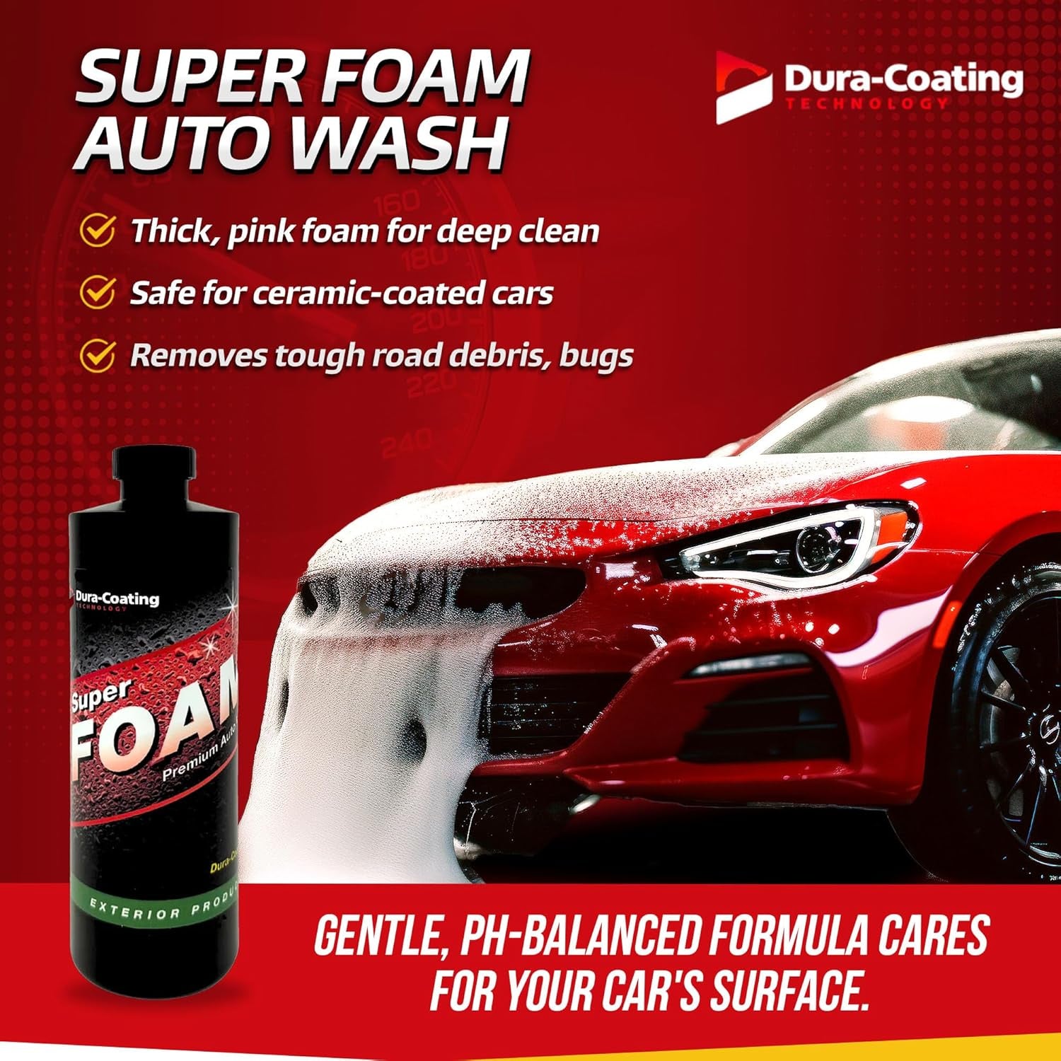 Dura-Coating Super Foam Auto Wash - Ultra-Concentrated High Foaming Car Wash Soap for Effortless Washing and Unbeatable Shine - Total Wash Car Shampoo, Pink Foam - Made in the USA (16 Oz)