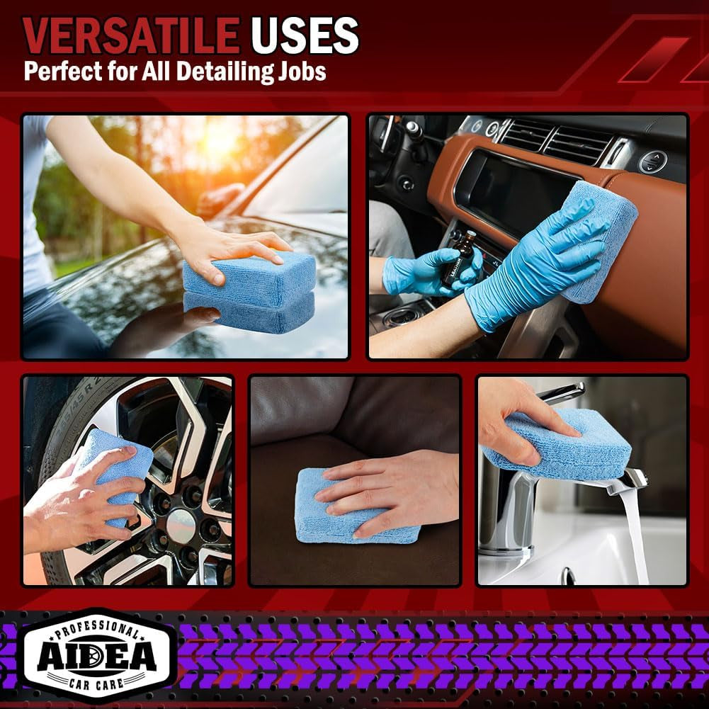 Microfiber Applicator Pad-8Pack, Car Wash Sponge, Premium Microfiber Sponge and Cleaning Pads, Perfect for Effortless Wax, Sealant, and Conditioner Application - Blue