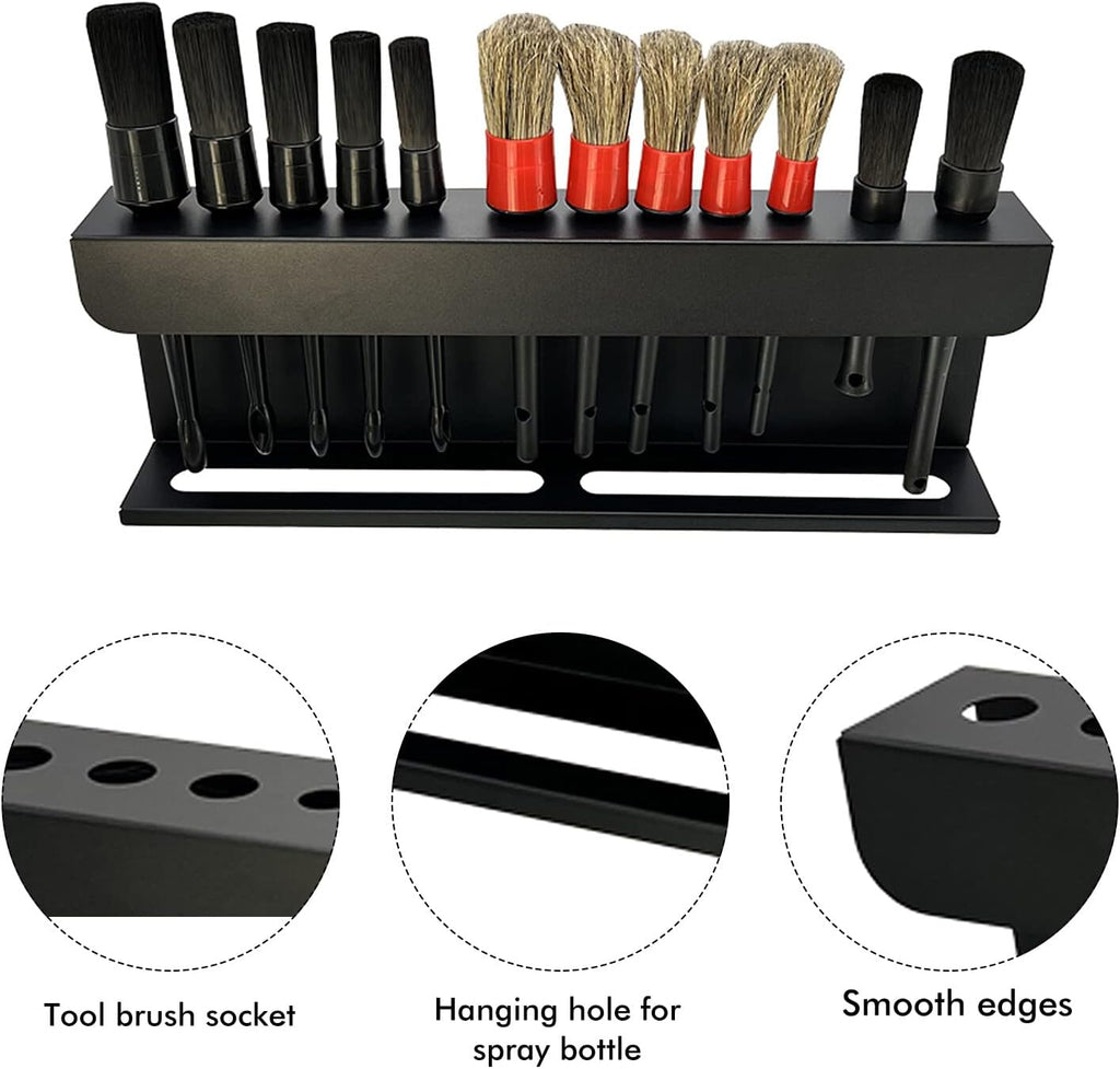 Car Detailing Brush Holder and Brush Kits, 2 in 1 Auto Detailing Spray Bottle Holder and Detail Brush Rack,Putting 12 Car Detailing Brushes,For Auto Shop Detailing Tool Organizer