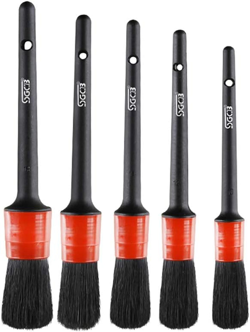 Auto Soft Detailing Brush Set, Boar Hair Bristle Brush for Car Auto Detail, Scratch Free Automotive Caring Brushes for Car Motorcycle Interior Exterior Cleaning Emblems Wheels Dashboard Air Vent