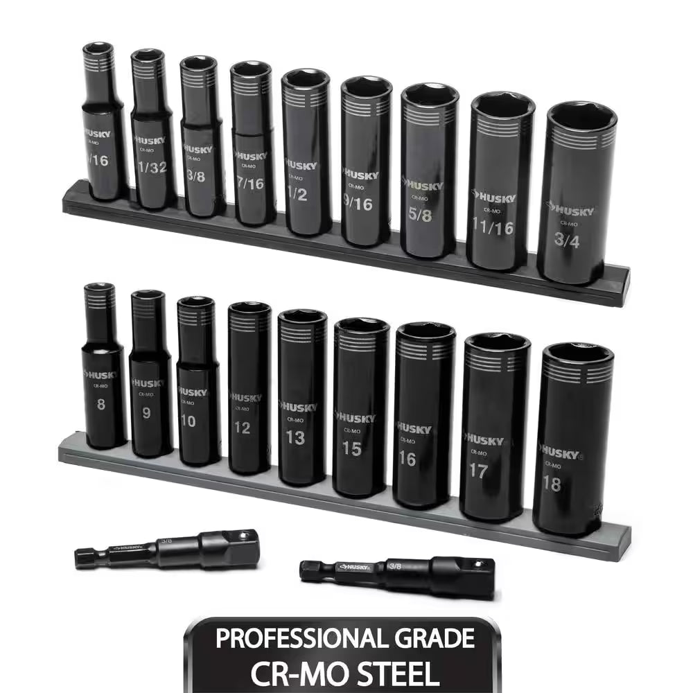 3/8 In. Drive Thin Wall Deep 6-Point Impact Socket Set Sae/Metric (20-Piece)