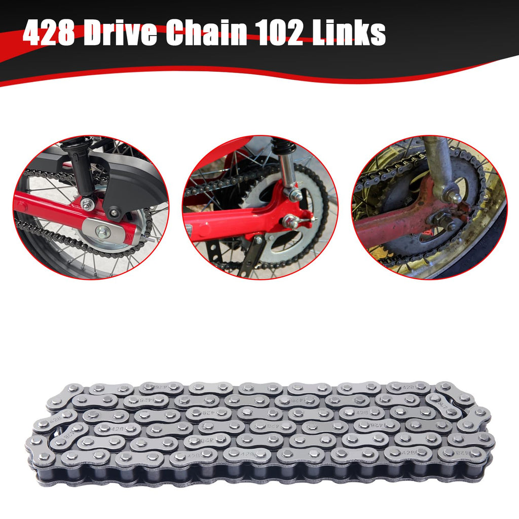 428 Drive Chain 102 Link with Chain Breaker for 50Cc 70Cc 90Cc 110Cc 125Cc CT90 CT110 Taotao Tforce Coolster Vitacci Apollo Trailmaster Pit Dirt Bike 4 Wheeler ATV Quad Go Kart Heavy Duty Parts