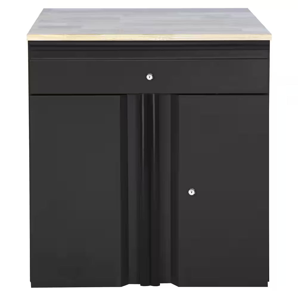 Heavy Duty 28 In. W X 32 In. H X 21.5 In. D Welded 20-Gauge 1-Drawer 2-Door Garage Base Freestanding Cabinet in Black