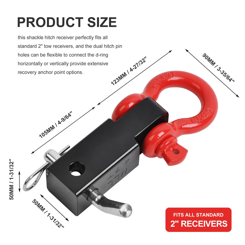 Receiver Hitch D-Ring with 5T 3/4In Shackle Tow Hook Winch Mount to 2" Receivers