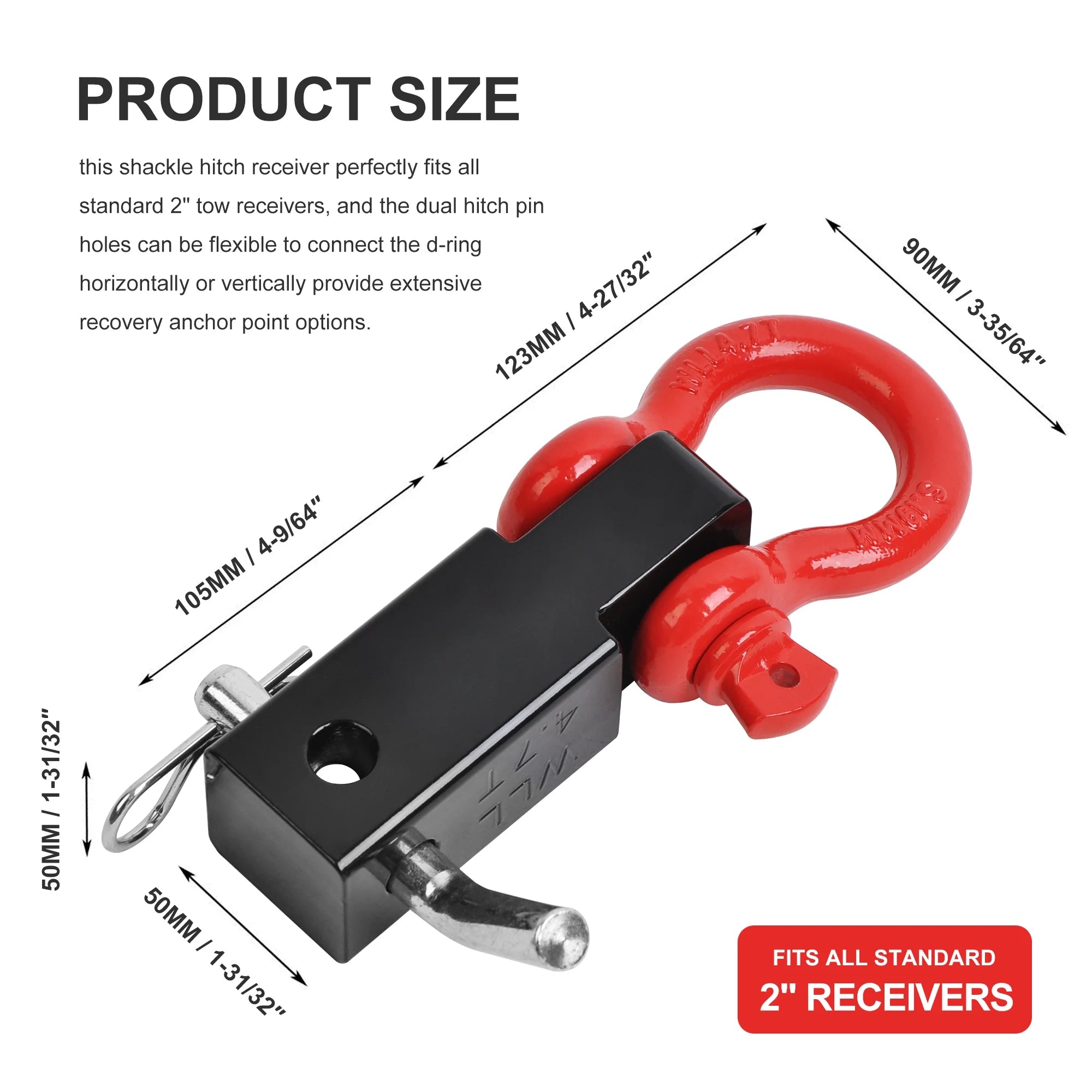 Receiver Hitch D-Ring with 5T 3/4In Shackle Tow Hook Winch Mount to 2" Receivers
