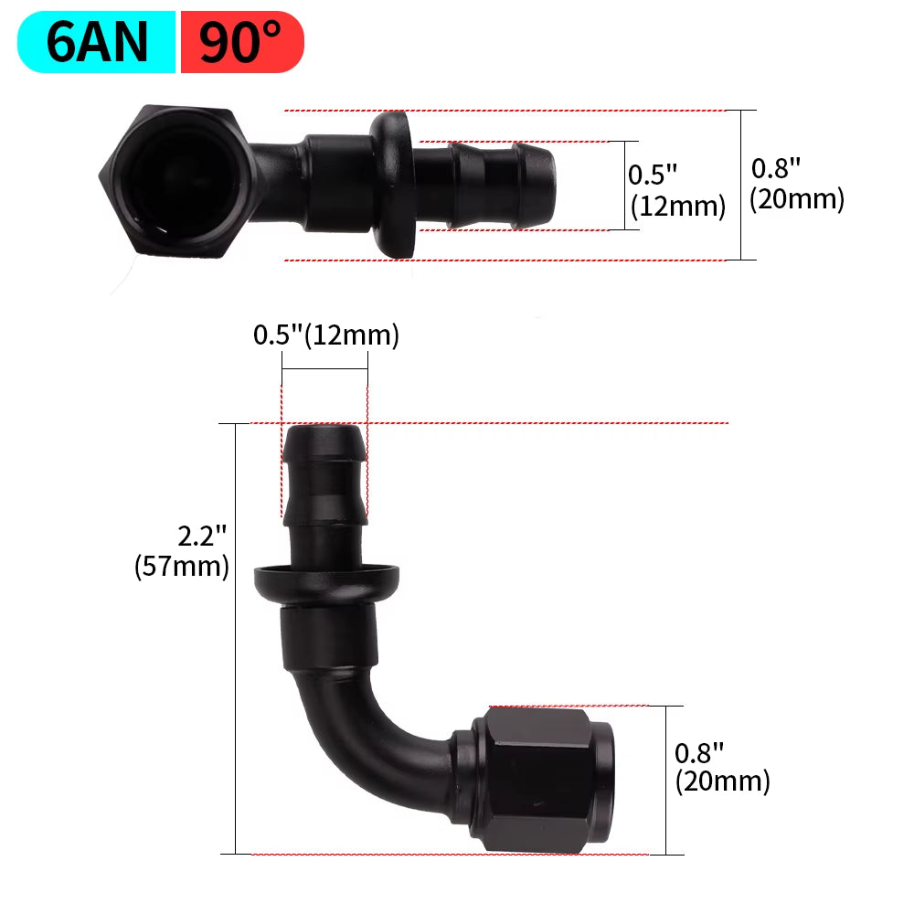 0/45/90/180 Degree AN4/AN6/AN8/AN10/AN12 Straight Female Swivel to Push Lock Barb Hose End Fitting Oil Fuel Hose End Adaptor Kit