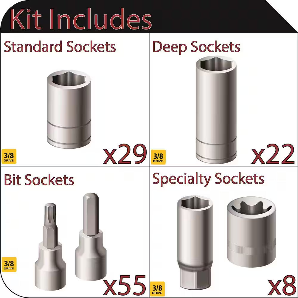 3/8 In. Drive 6-Point Socket and Bit Sockets (114-Pieces)