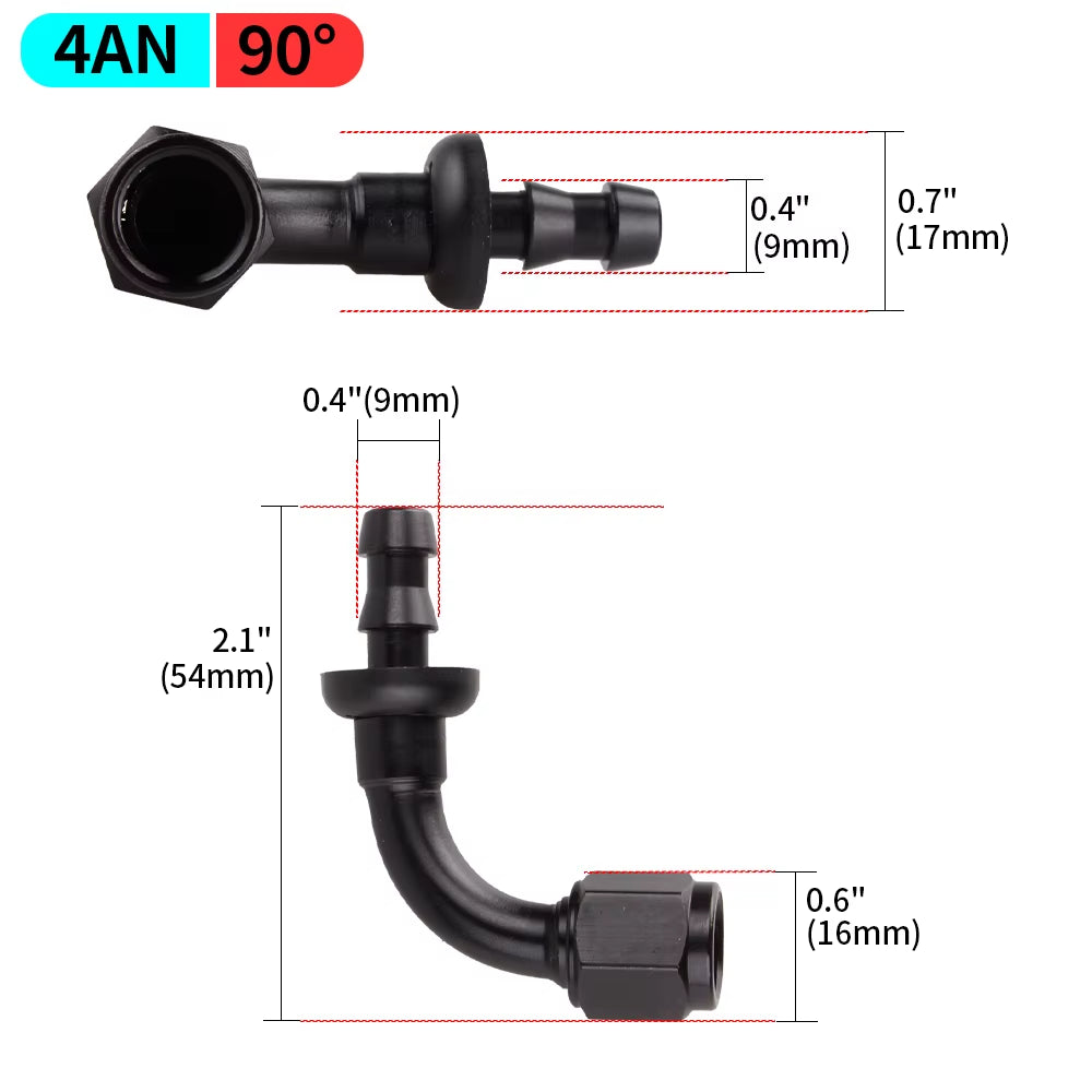 0/45/90/180 Degree AN4/AN6/AN8/AN10/AN12 Straight Female Swivel to Push Lock Barb Hose End Fitting Oil Fuel Hose End Adaptor Kit