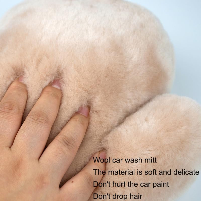 Natural Sheepskin Car Wash Mitt,Lambskin Wool Double-Side Cleaning Gloves Large Sheepskin Washing Gloves for Wet and Dry Scratch-Free Wash Mitt for Car, Truck, Moto, Boat