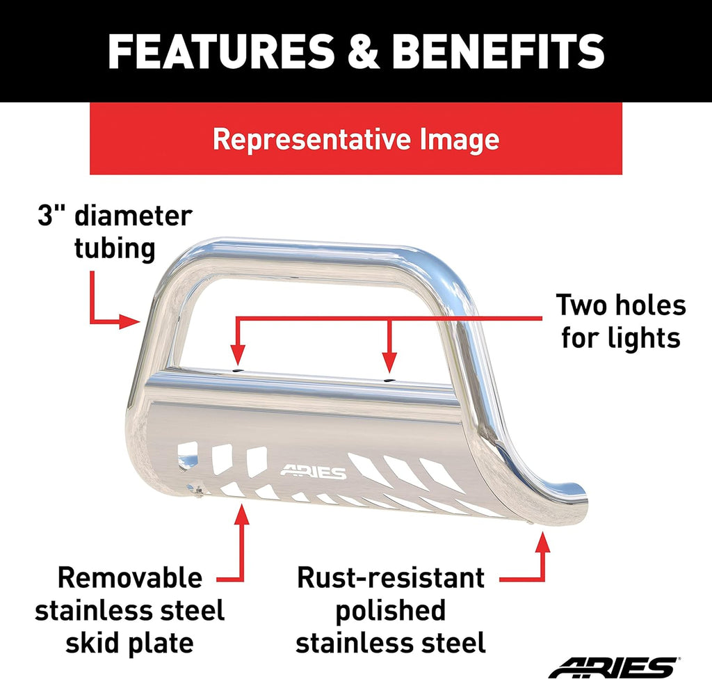 35-1003 2-1/2-Inch Polished Stainless Steel Bull Bar, Select Jeep Grand Cherokee