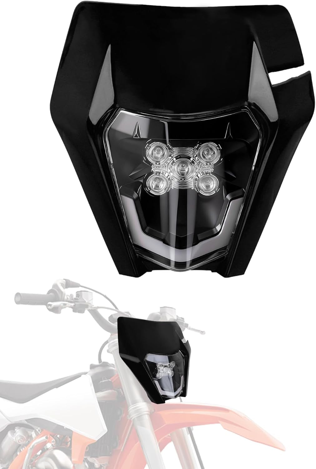 Dirt Bike Headlight Led,Universal Motorcycle Head Light Assembly Kit for Most Dirt Pit Bike Enduro Supermoto CR CRF XR YZ YZF XC XCF KX 125 150 250 300 350 450 -Black