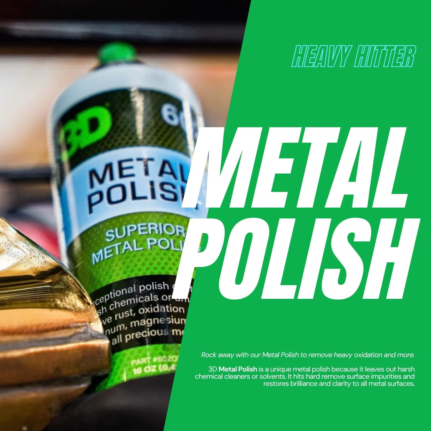 Metal Polish – Heavy Duty Car Metal Polish for Aluminum, Chrome, Brass, Copper, Silver – Removes Oxidation, Tarnish & Stains – 16Oz – Made in USA
