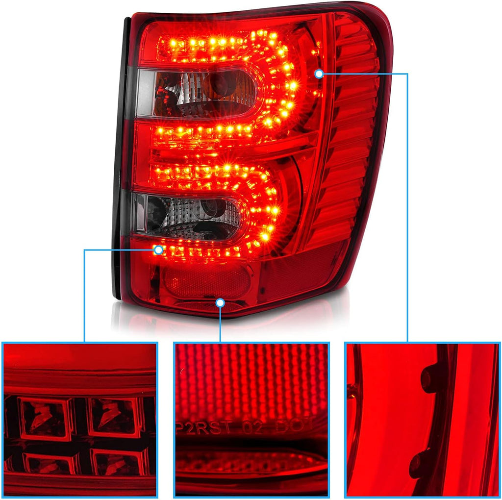 Red/Smoke LED Tail Lights Assembly for 1999-2004 Jeep Grand Cherokee - Passenger and Driver Side