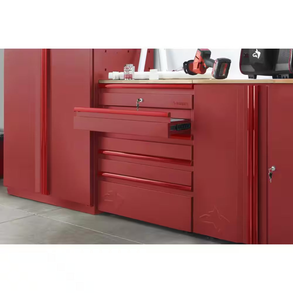 28 In. W X 32 In. H X 21.5 In. D 20-Gauge Steel 5-Drawer Heavy-Duty Freestanding Garage Storage Base Cabinet in Red