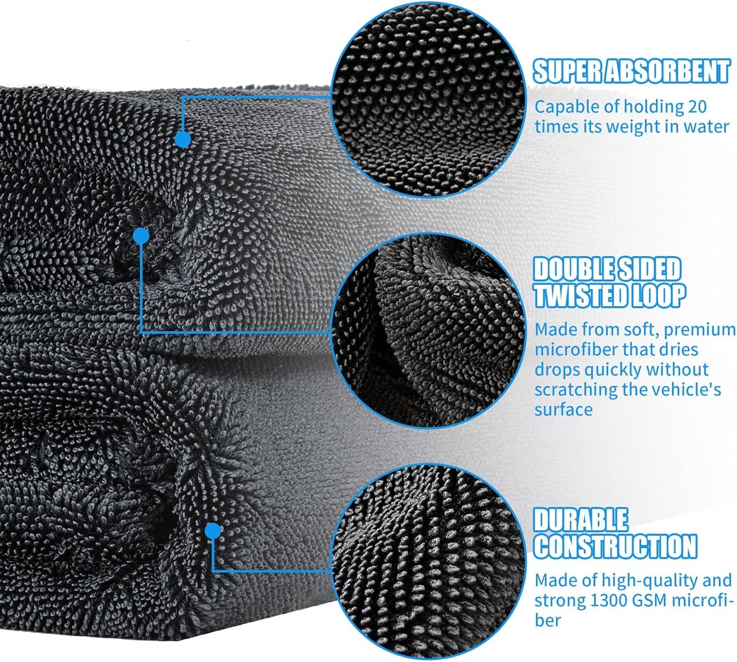 2 Pack Microfiber Towels for Cars, 24"X36" Extra Large Super Absorbent Car Drying Towel Detailing, No Streaks, Scratches and Water Spots