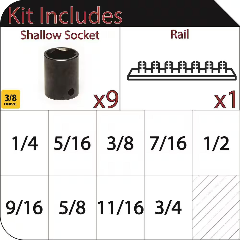 3/8 In. Drive Standard SAE 6-Point Impact Socket Set (9-Piece)