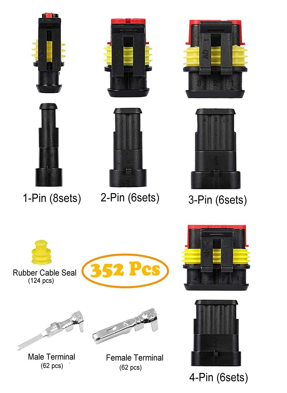 352Pcs Waterproof Car Electrical Connector Terminals Automotive Electrical Wi...