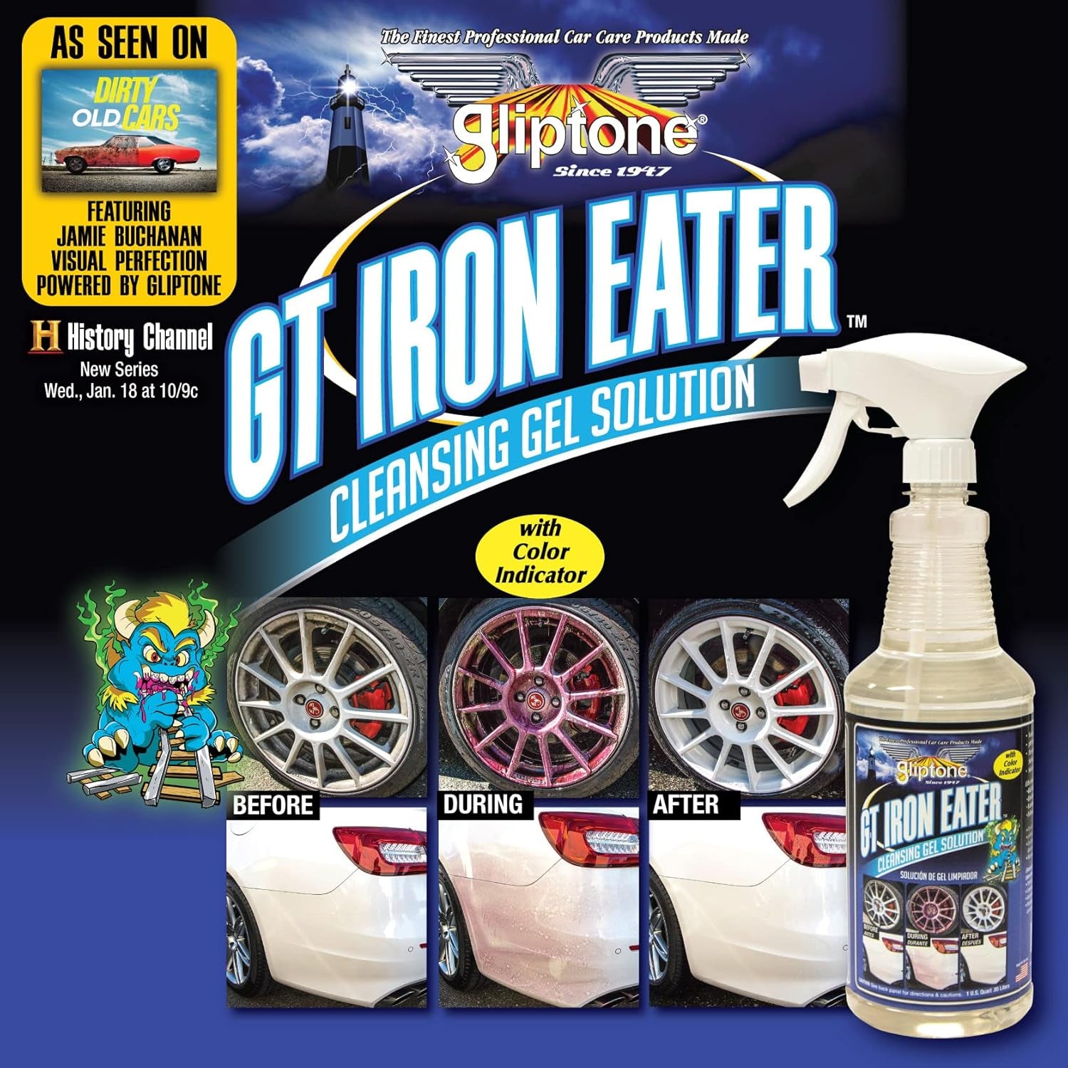 GT Iron Eater Ph Neutral Wheel Cleaner Gel, Fast Acting, Color Changing Formula for Safe and Powerful Brake Dust & Iron Deposit Removal, Acid-Free Surface Contaminant Remover, 32 Fl Oz