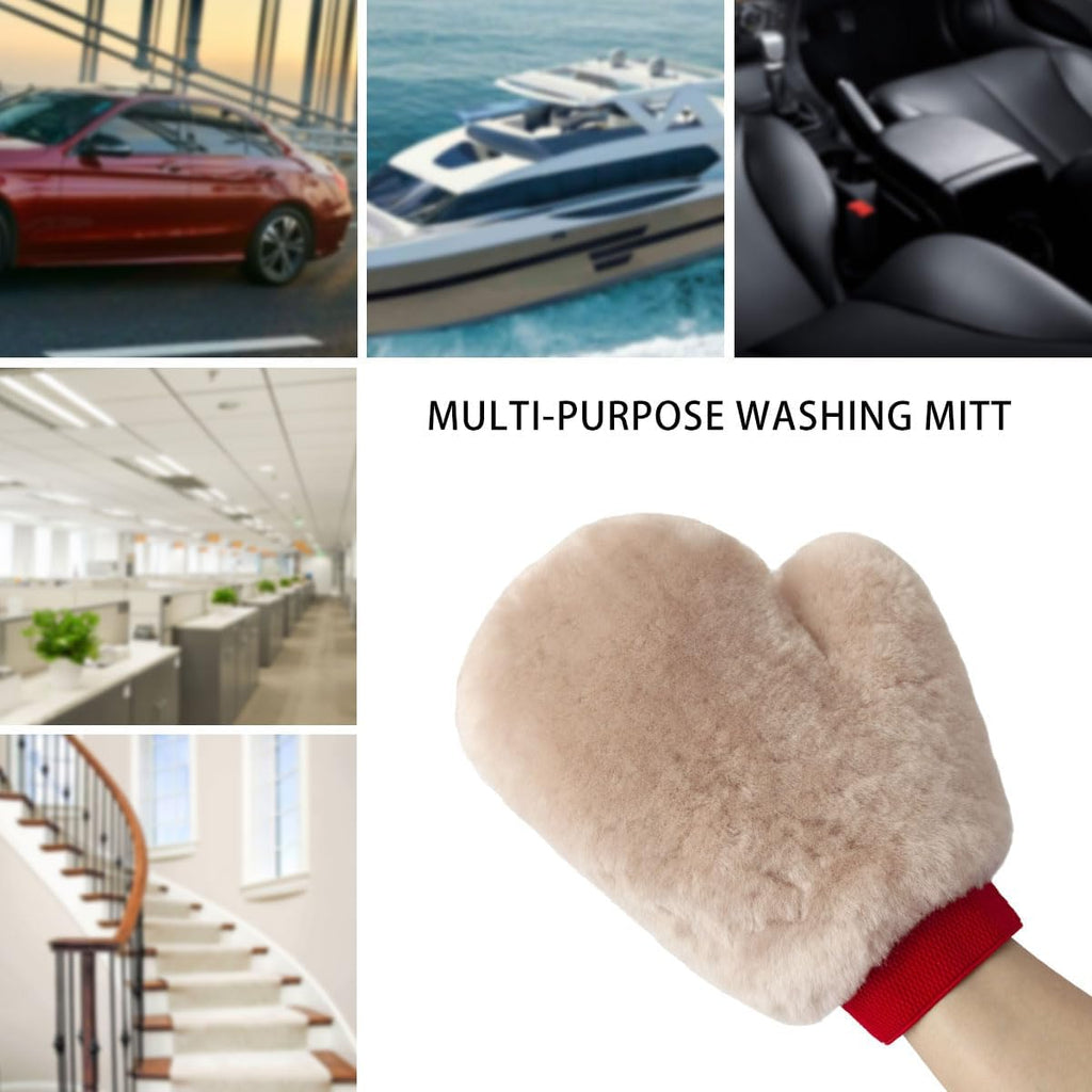 Natural Sheepskin Car Wash Mitt,Lambskin Wool Double-Side Cleaning Gloves Large Sheepskin Washing Gloves for Wet and Dry Scratch-Free Wash Mitt for Car, Truck, Moto, Boat