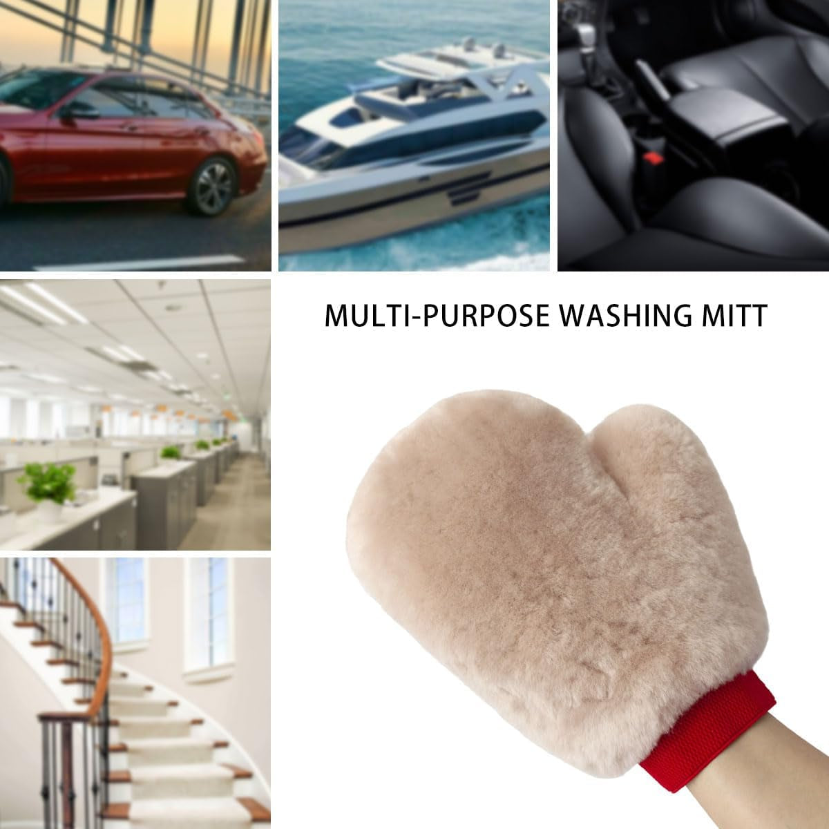 Natural Sheepskin Car Wash Mitt,Lambskin Wool Double-Side Cleaning Gloves Large Sheepskin Washing Gloves for Wet and Dry Scratch-Free Wash Mitt for Car, Truck, Moto, Boat