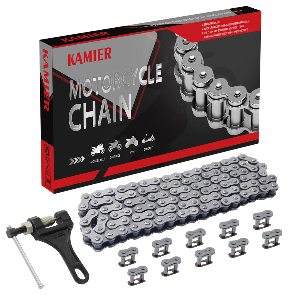 428 Drive Chain 102 Link with Chain Breaker for 50Cc 70Cc 90Cc 110Cc 125Cc CT90 CT110 Taotao Tforce Coolster Vitacci Apollo Trailmaster Pit Dirt Bike 4 Wheeler ATV Quad Go Kart Heavy Duty Parts