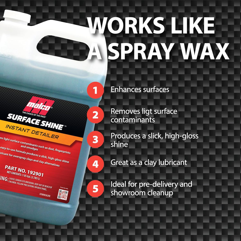 Surface Shine Instant Detail Spray - Removes Light Surface Contaminants/Lubricant for Overspray Clays / 1 Gallon (192901)