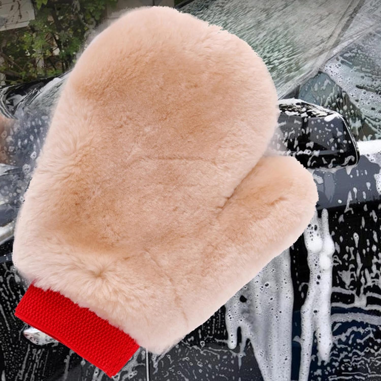 Natural Sheepskin Car Wash Mitt,Lambskin Wool Double-Side Cleaning Gloves Large Sheepskin Washing Gloves for Wet and Dry Scratch-Free Wash Mitt for Car, Truck, Moto, Boat