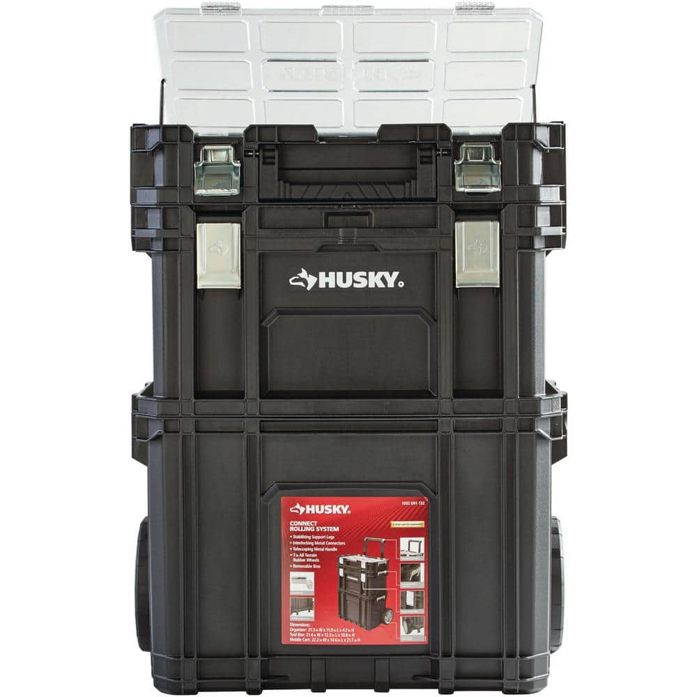 Connect Stackable 22 In. Rolling Tool Cart, 22 In. Tool Box, and Pro Small Parts Organizer with 12 Removable Bins