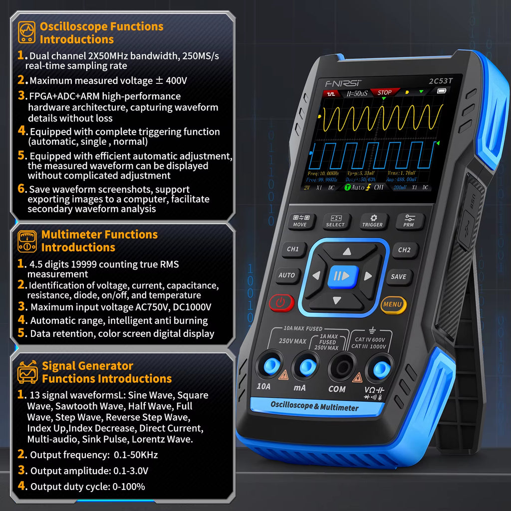 2C23T 2C53T Upgrade 50Mhz Handheld Digital Oscilloscope Multimeter Signal Generator 3 in 1 Dual Channel Automotive Tools
