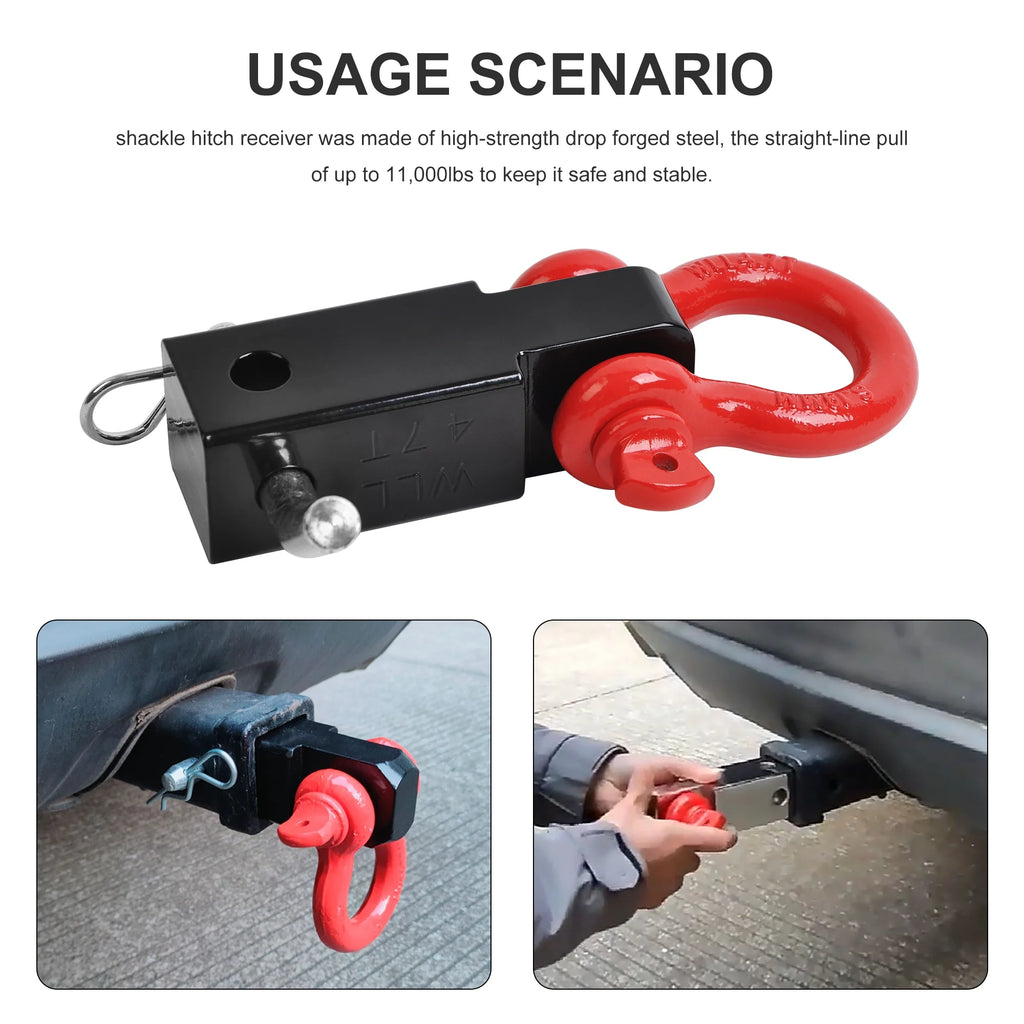 Receiver Hitch D-Ring with 5T 3/4In Shackle Tow Hook Winch Mount to 2" Receivers
