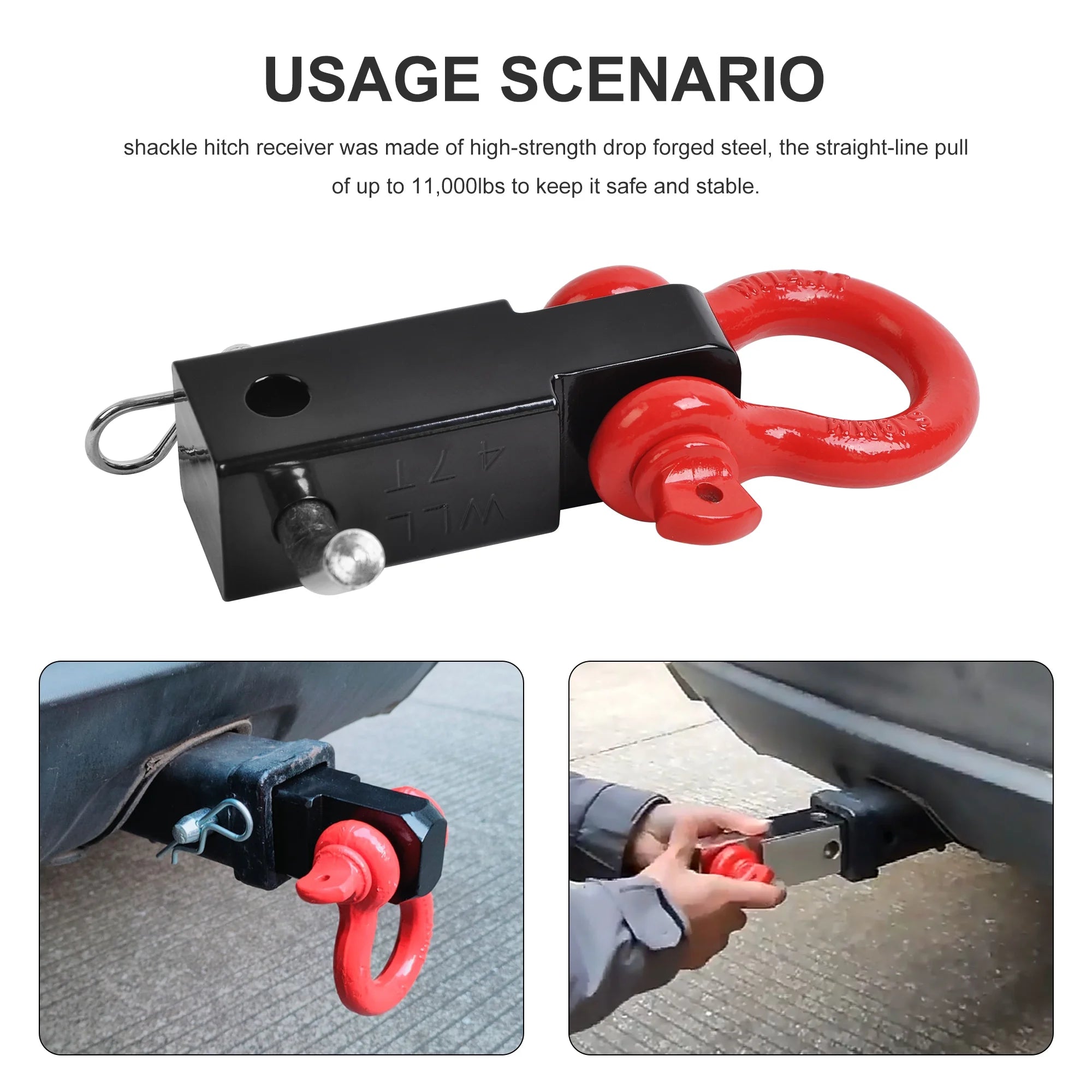 Receiver Hitch D-Ring with 5T 3/4In Shackle Tow Hook Winch Mount to 2" Receivers