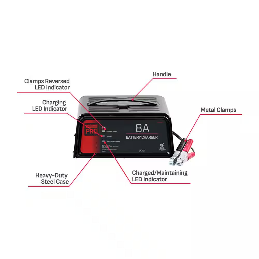Automotive 6-Volt, 12-Volt, 8 Amp, 2 Amp Battery Charger and Maintainer