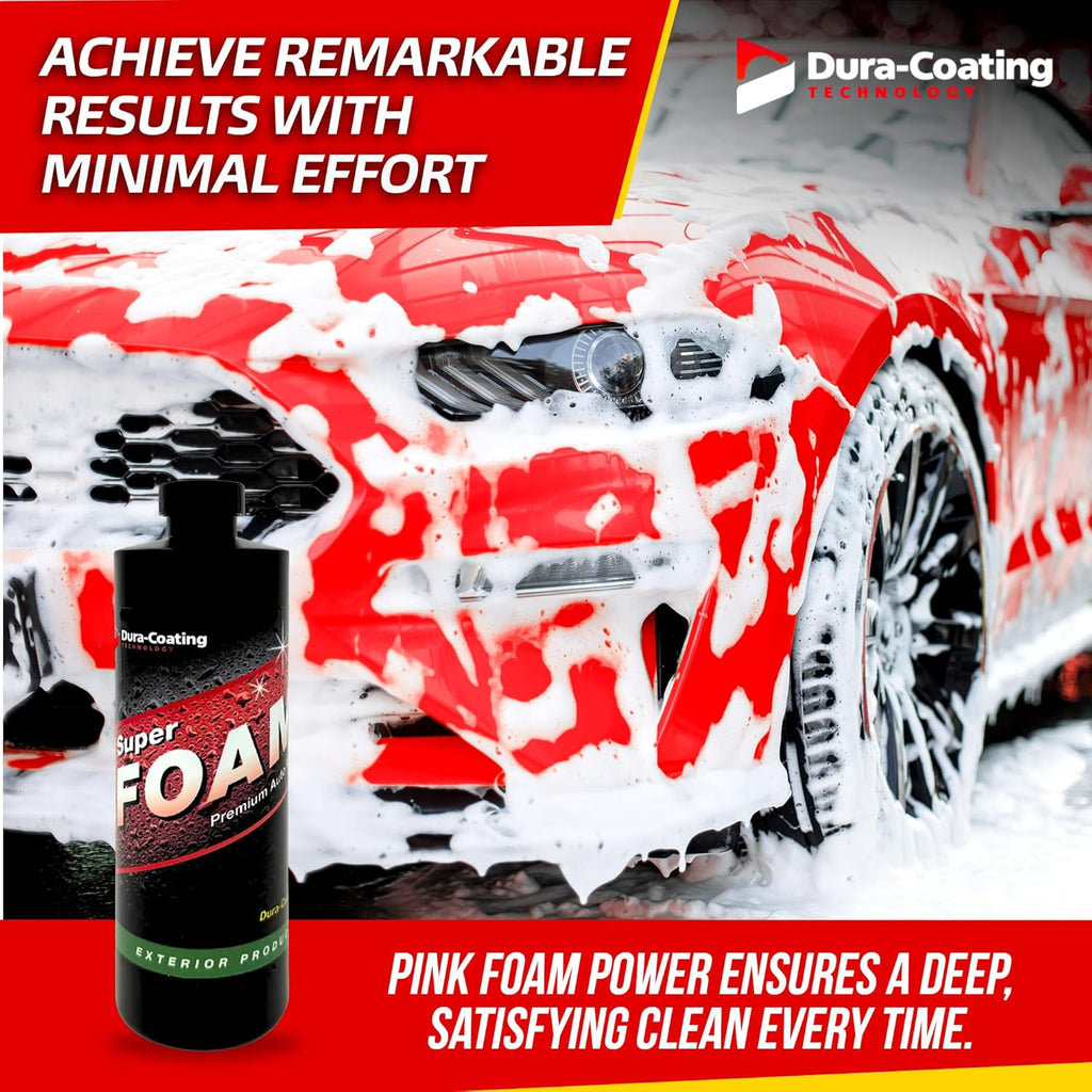 Dura-Coating Super Foam Auto Wash - Ultra-Concentrated High Foaming Car Wash Soap for Effortless Washing and Unbeatable Shine - Total Wash Car Shampoo, Pink Foam - Made in the USA (16 Oz)