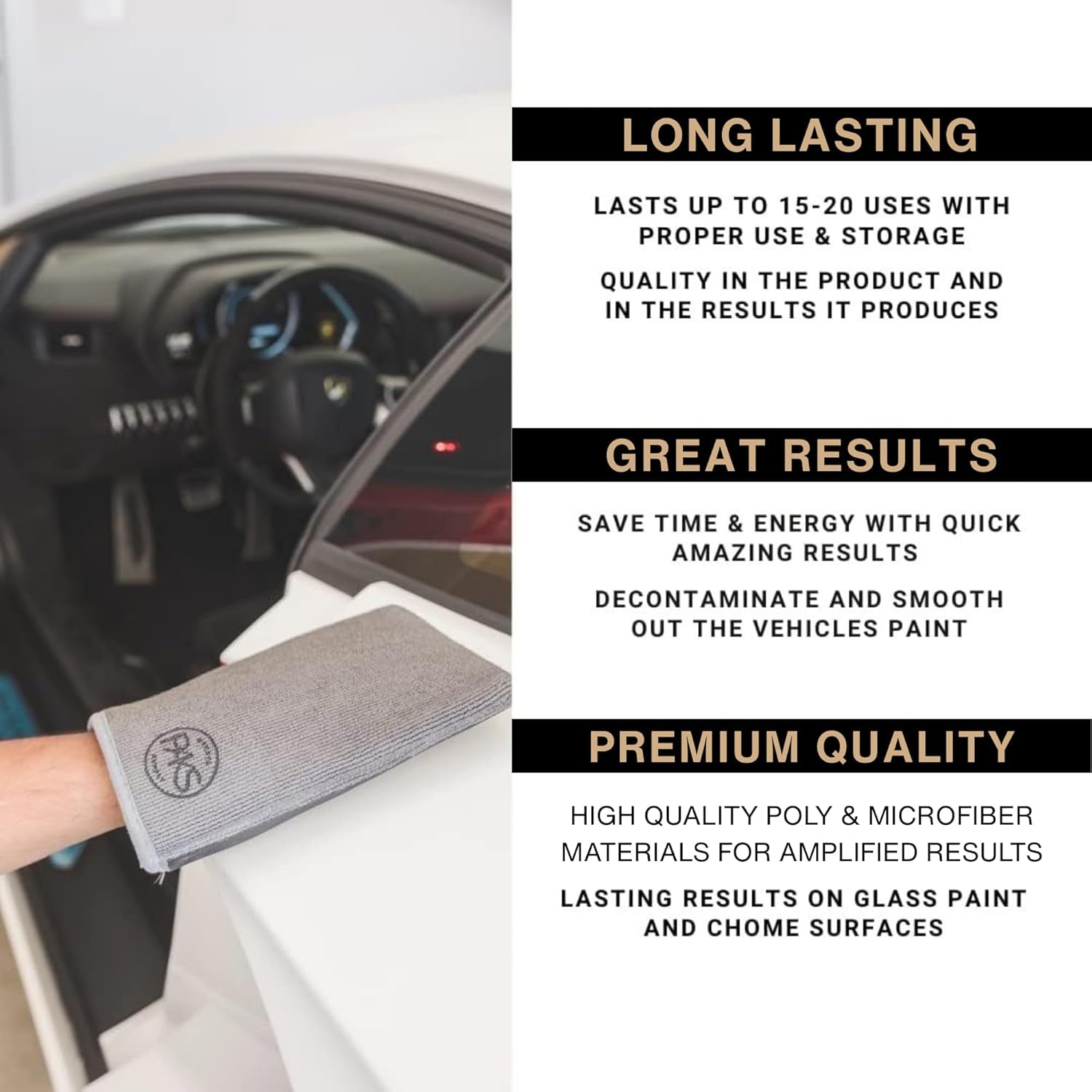 2-PC Medium Fine Clay Mitt Auto Detailing | Reusable, Scratch Free & Easy-Glide Clay Bar Mitt for Detailing | Clay Towel Gloves to Removes Sap/Tar/Contaminants | Safe on Paint, Glass & Wheels