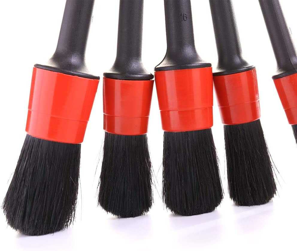 Auto Soft Detailing Brush Set, Boar Hair Bristle Brush for Car Auto Detail, Scratch Free Automotive Caring Brushes for Car Motorcycle Interior Exterior Cleaning Emblems Wheels Dashboard Air Vent