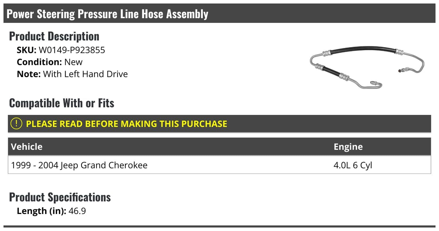 Power Steering Pressure Line Hose Assembly - Compatible with 1999-2004 Jeep G...