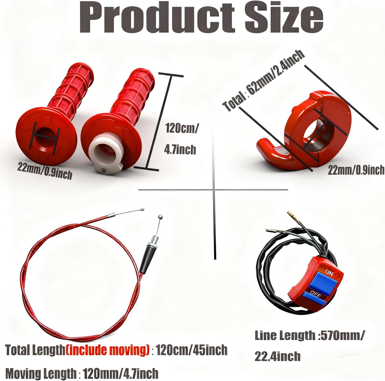 7/8 22Mm Twist Throttle Accelerator Handle Grips for Pit Bike Mini Bike Throttle Cable Kit 4-Stroke Dirt Bike Pocket Bike for 50Cc 90Cc 110Cc 125Cc150Cc 200Cc 250Cc (Red)