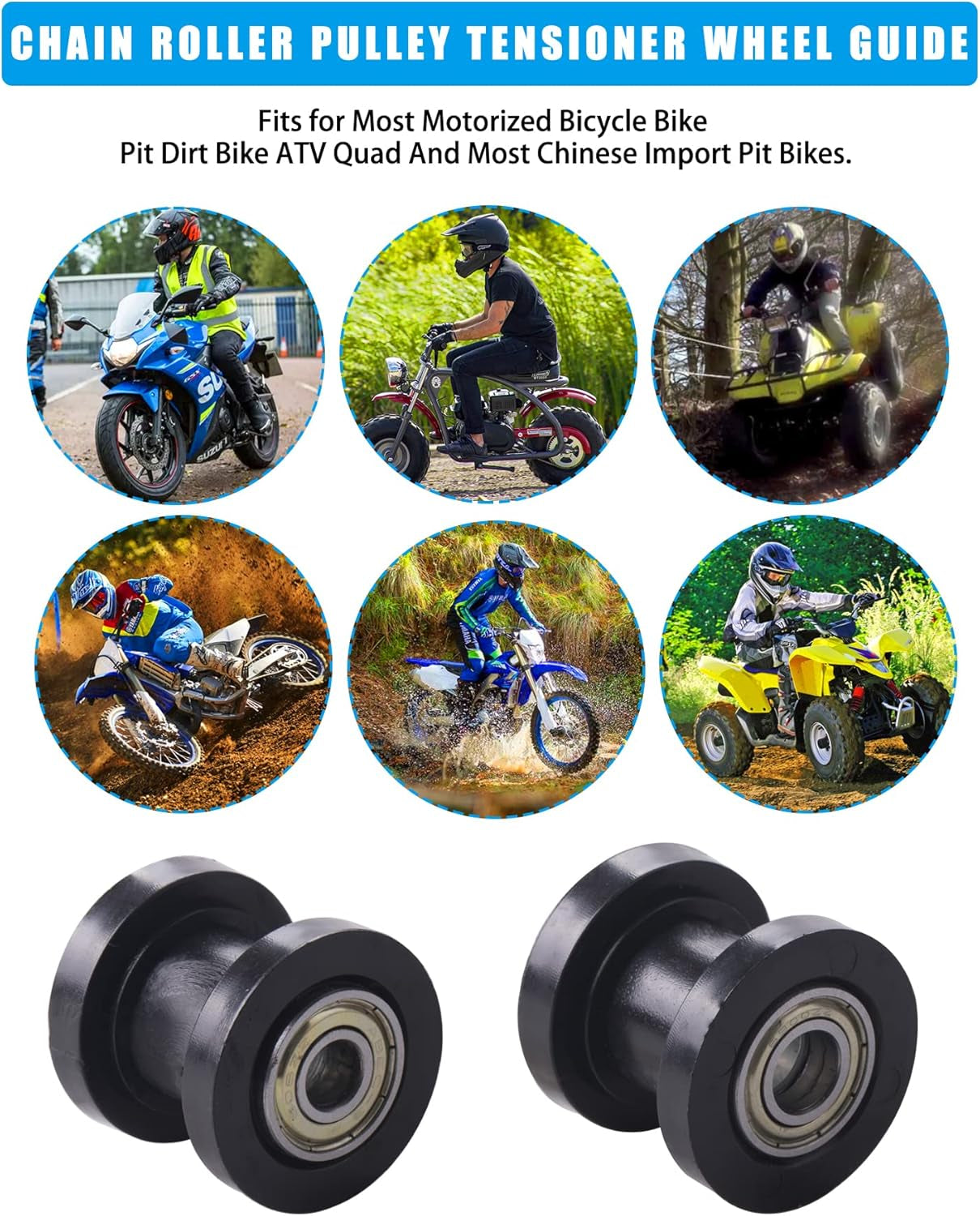 8Mm and 10Mm Chain Roller Pulley Tensioner Wheel Guide per for Motorcycle Mini Bike Atv 125Cc 140Cc 160Cc SSR XR125 CRF50 KLX110 Pitster Pit Dirt Bike Parts（Black）…