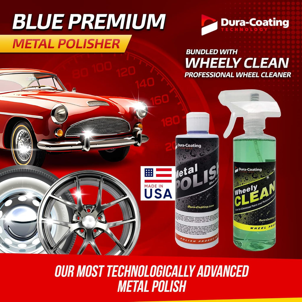 , Blue Premium Metal Polish - Perfect for Aluminum Wheels, Diamond Plate, Stainless Steel, Copper, Brass, & Nickel - 16Oz Polish + 16Oz Wheely Clean (Wheel and Tire Cleaner)