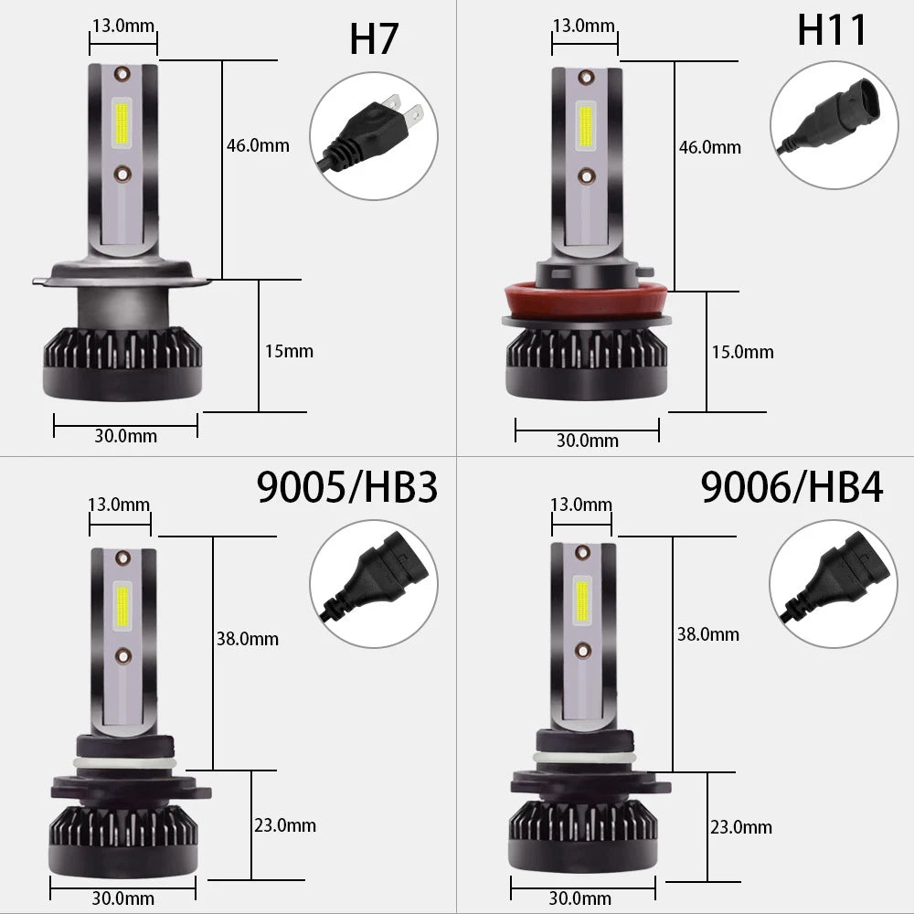 Zdatt H7 H4 Led Headlight HB3 HB4 H1 H11 Led Car Light Bulb 12V 12000LM 30W 6000K Super Mini No Fan Noise 2PCS Auto Headlamp