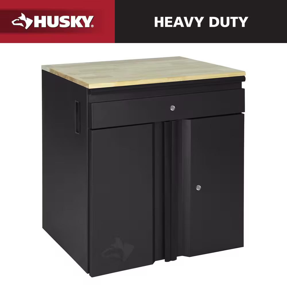 Heavy Duty 28 In. W X 32 In. H X 21.5 In. D Welded 20-Gauge 1-Drawer 2-Door Garage Base Freestanding Cabinet in Black