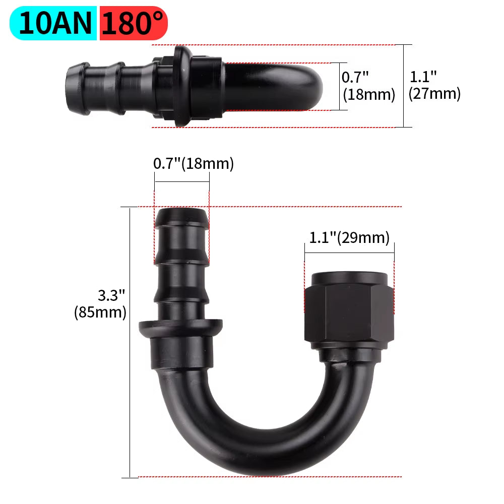 0/45/90/180 Degree AN4/AN6/AN8/AN10/AN12 Straight Female Swivel to Push Lock Barb Hose End Fitting Oil Fuel Hose End Adaptor Kit