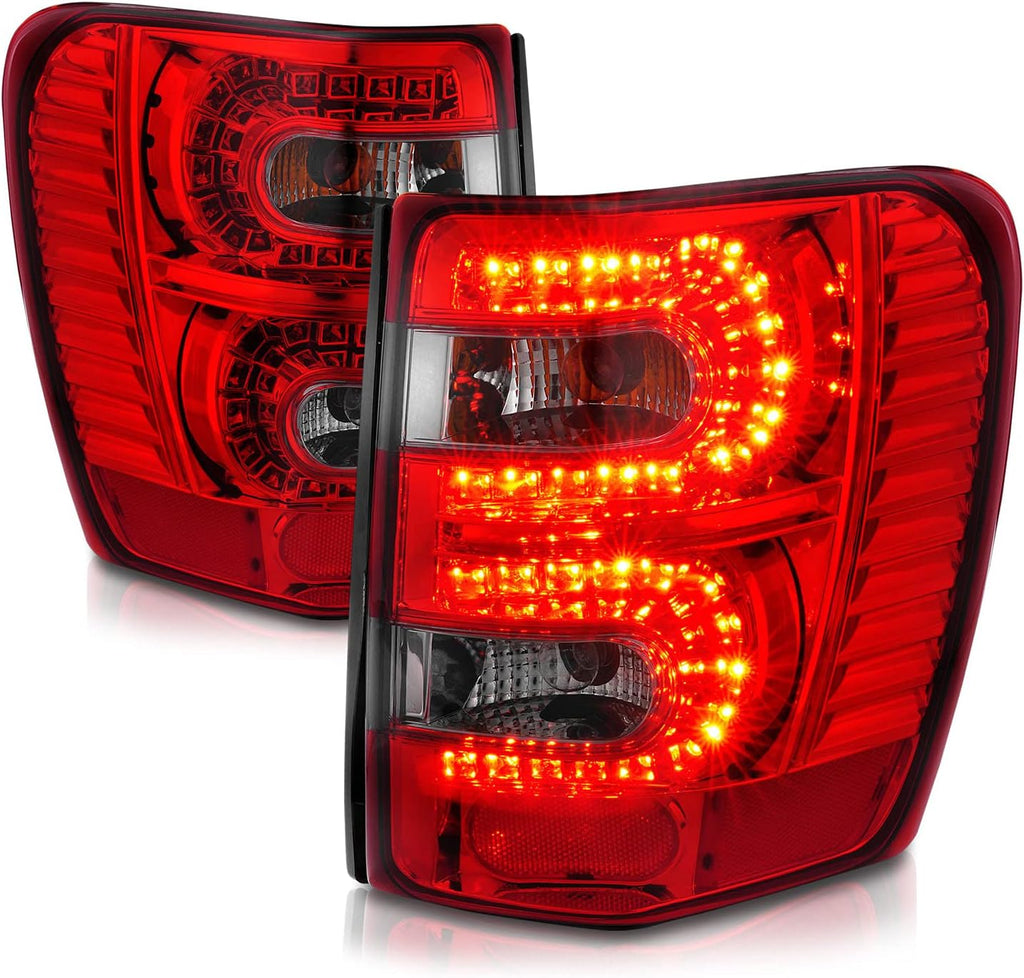 Red/Smoke LED Tail Lights Assembly for 1999-2004 Jeep Grand Cherokee - Passenger and Driver Side