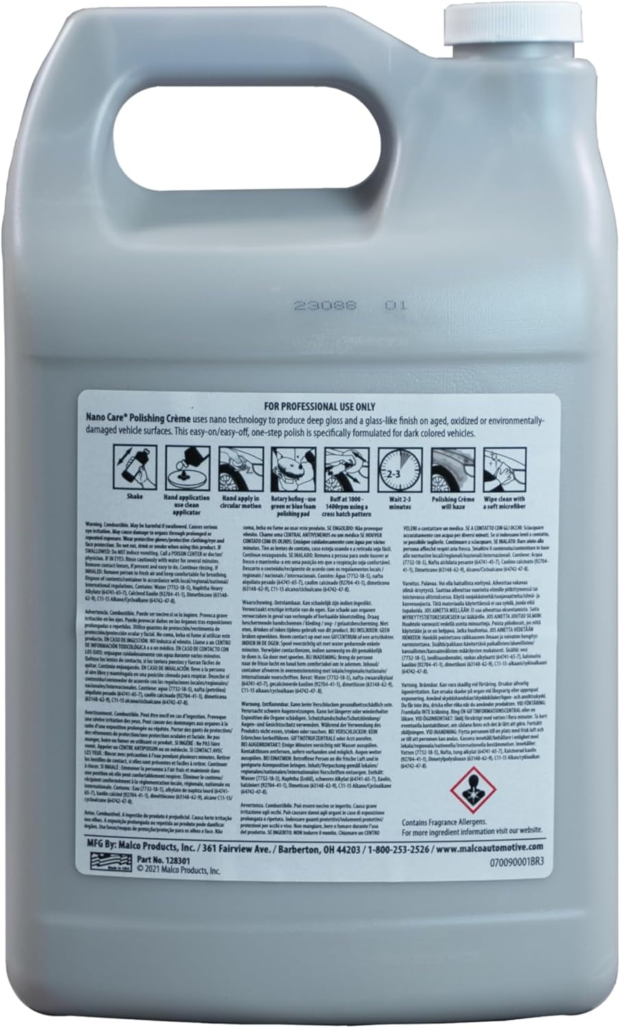 Nano Care Polishing Crème - Produces Deep Gloss on Aged Oxidized or Environmentally Damaged Vehicle Surfaces / 1 Gallon (128301)