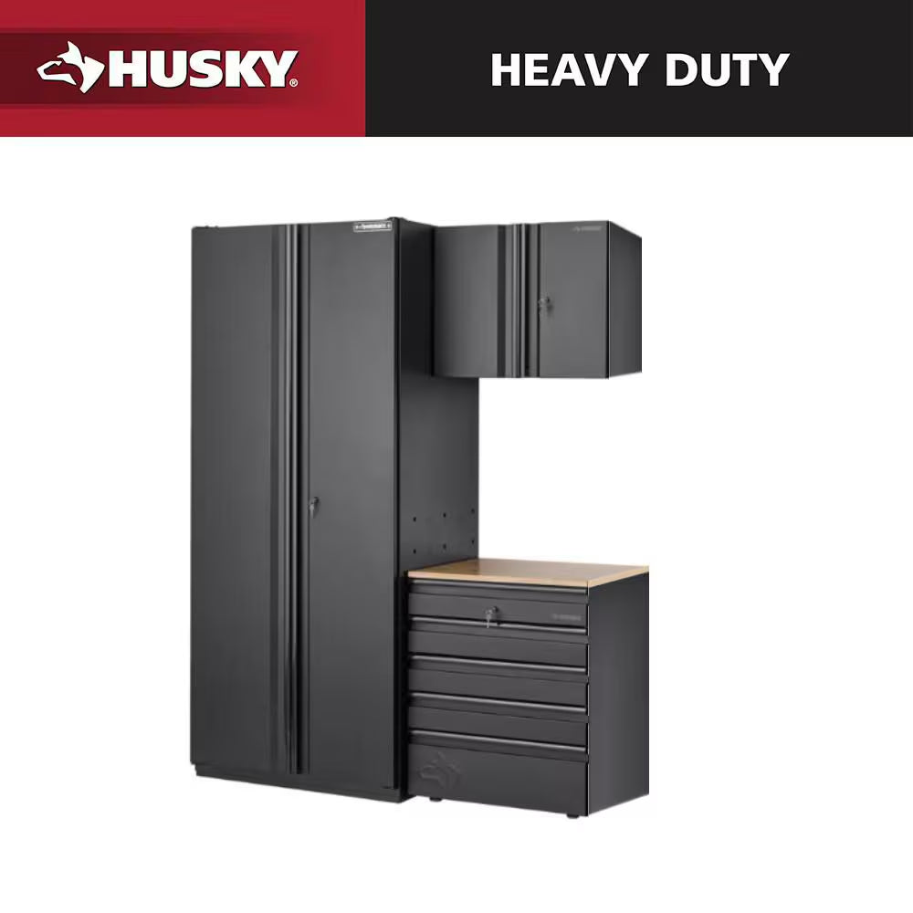 3-Piece Heavy Duty Welded Steel Garage Storage System in Black (64 In. W X 81 In. H X 24 In. D)