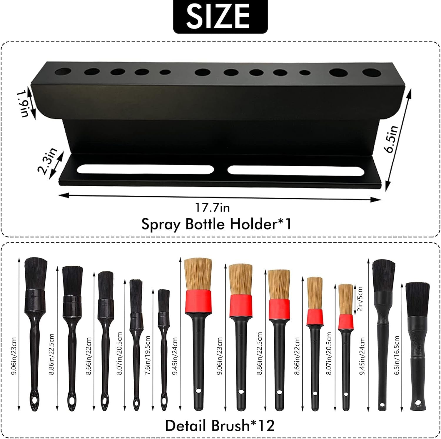 Car Detailing Brush Holder and Brush Kits, 2 in 1 Auto Detailing Spray Bottle Holder and Detail Brush Rack,Putting 12 Car Detailing Brushes,For Auto Shop Detailing Tool Organizer