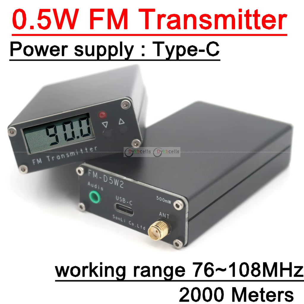 2000M 0.5W FM Transmitter 76-108Mhz Digital Display FM Stereo Transmit TYPE-C USB Churches CAR Radio Broadcast Campus Station