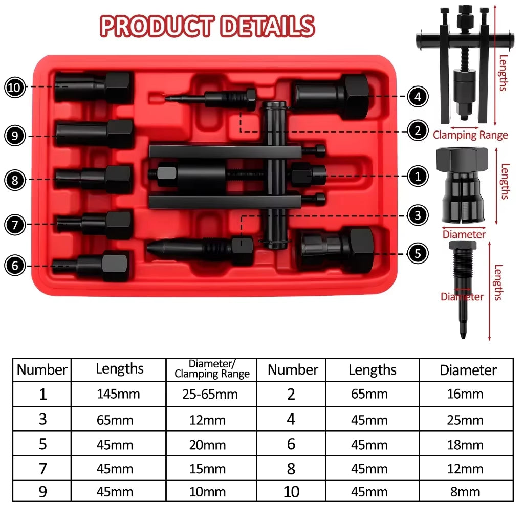 10 Pcs/Set Motorcycle Internal Bearing Puller Kits Aluminum Wheel Bearing Kit Puller Remover Automotive Tools with Box